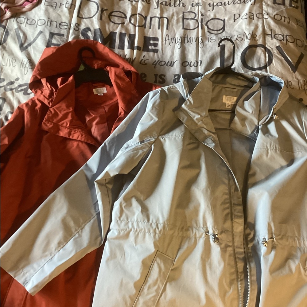 Woman Light Blue & Rust Hooded Jacket / Rain Jacket